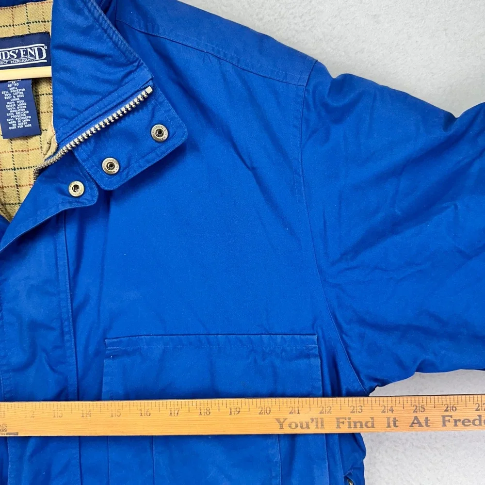Vintage‎ Lands' End Barn Coat Mens Medium Blue Wool Flannel Lined Chore Jacket